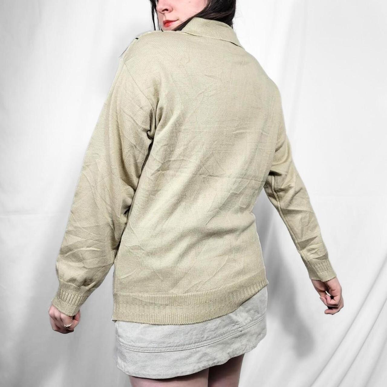 1990s Tan & Black Stripe Quarter Zip Knit Jumper