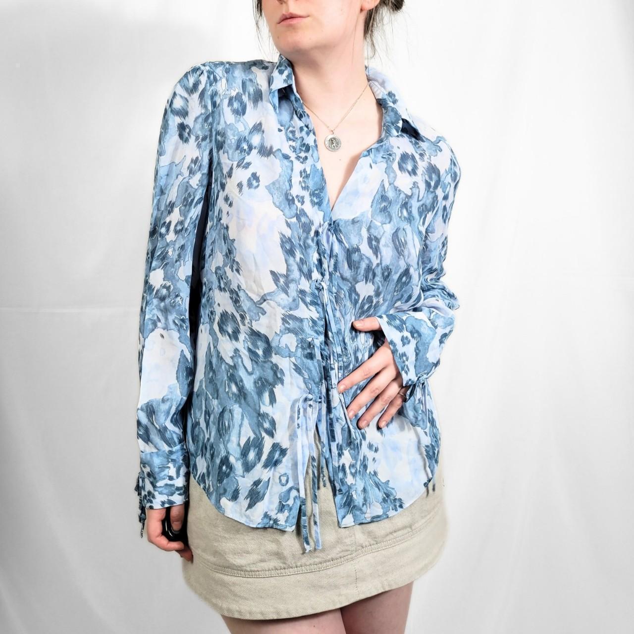 Vintage Y2K Light Blue Floral Print Sheer Blouse – Per Una