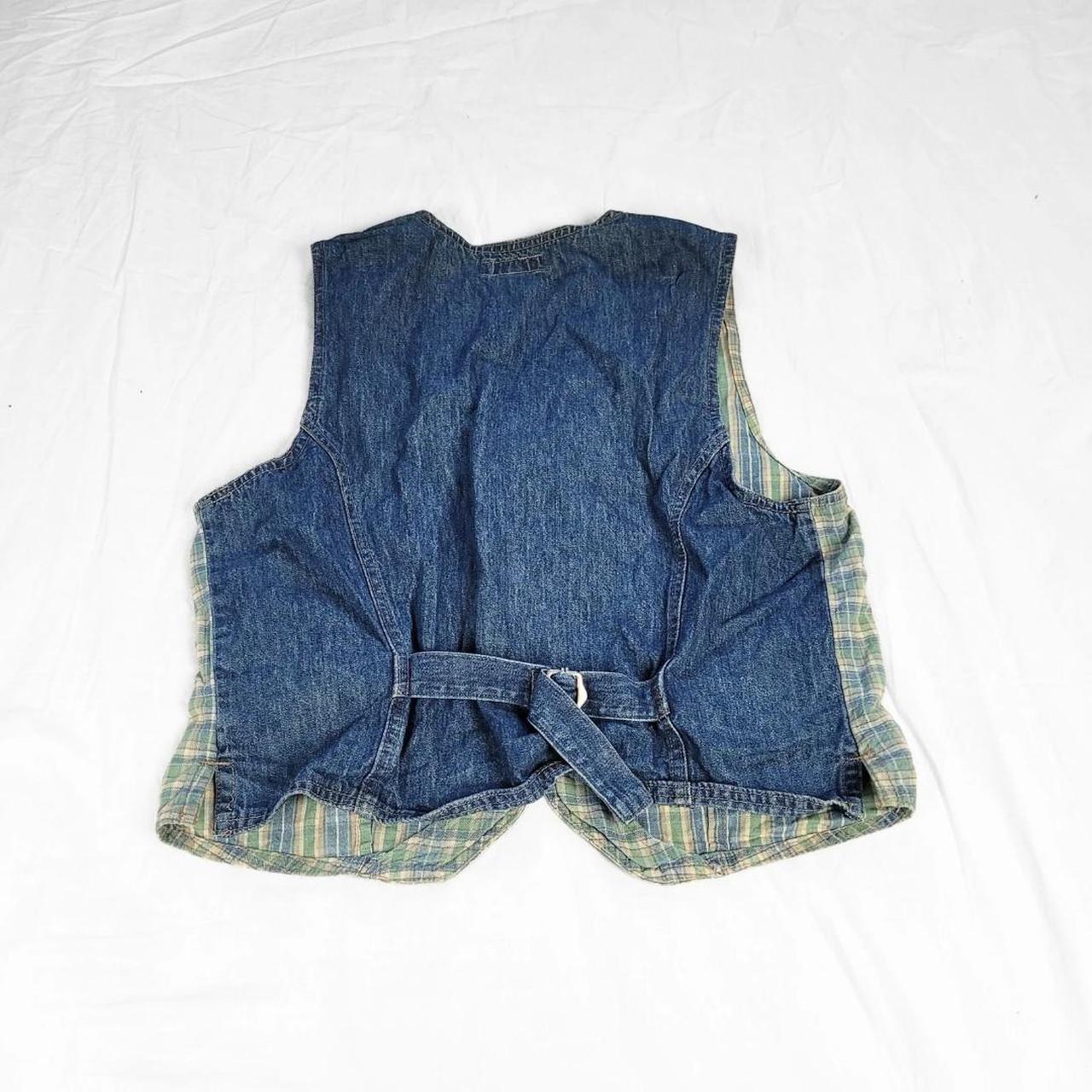 Vintage 90s Denim & Green Gingham Waistcoat – Western Cottagecore Vibes