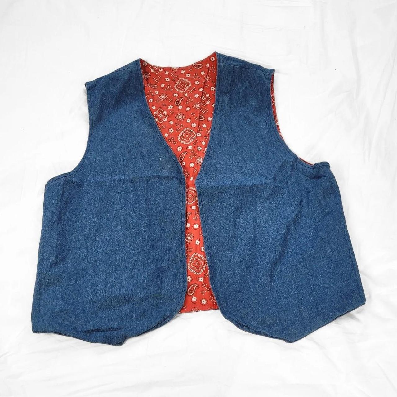 Vintage 90s Denim Waistcoat Vest – Reversible Red Paisley & Blue Denim