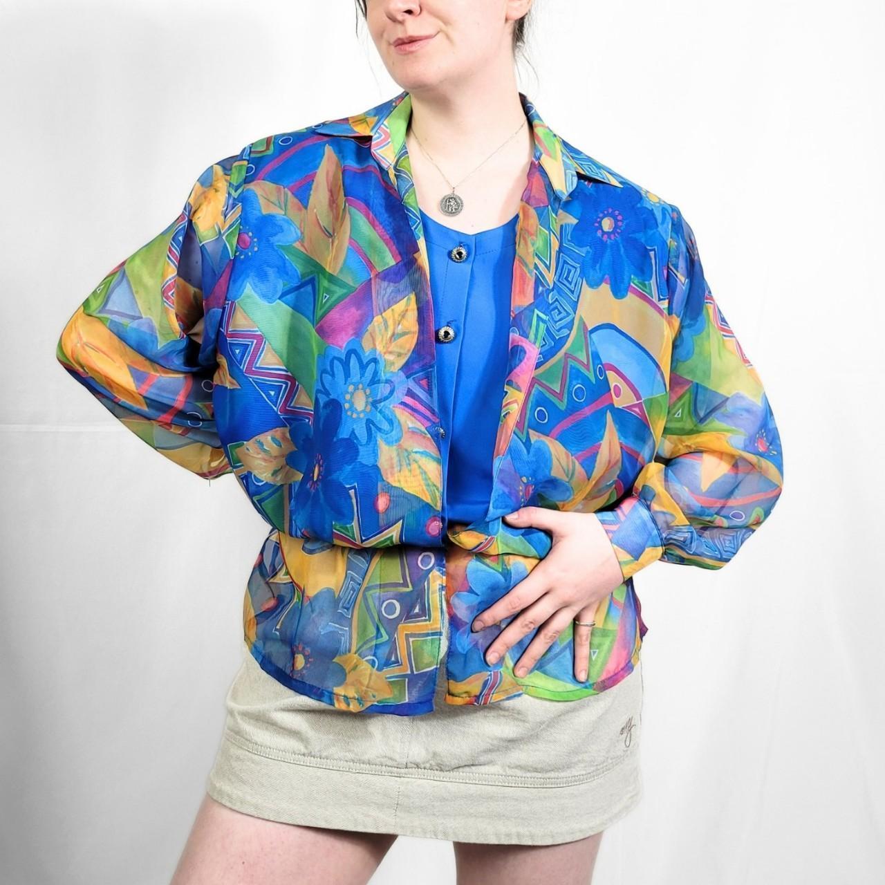 Vintage 80s Multi-Coloured Funky Print Sheer Blouse