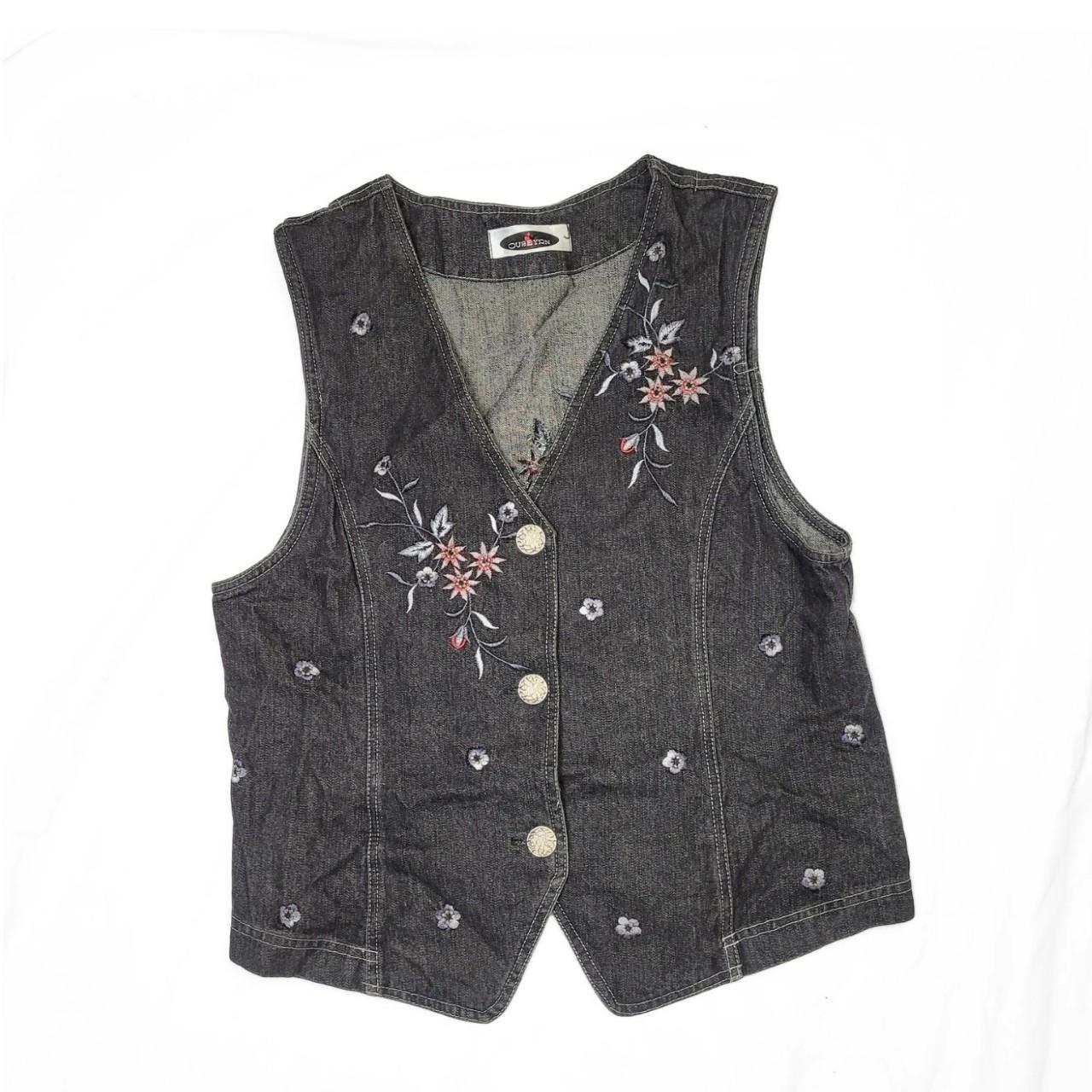 Vintage Y2K Grey Floral Embroidered Western Denim Waistcoat