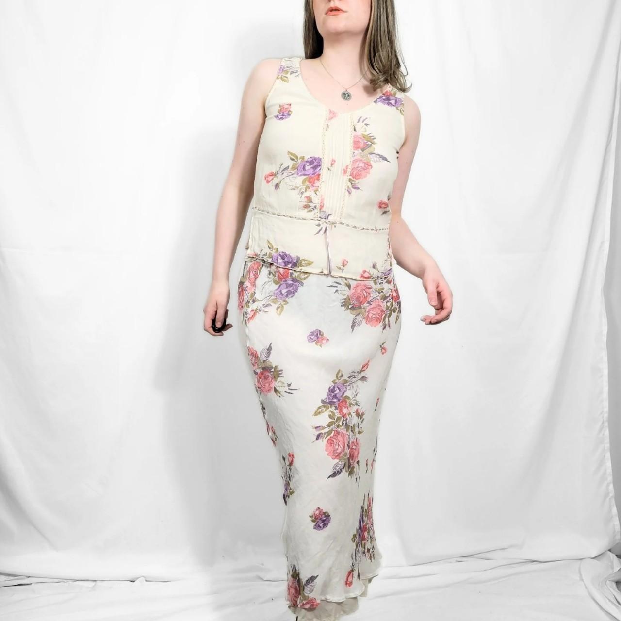 Vintage Y2K Pink Floral Mesh Two Piece Set /Skirt & Top