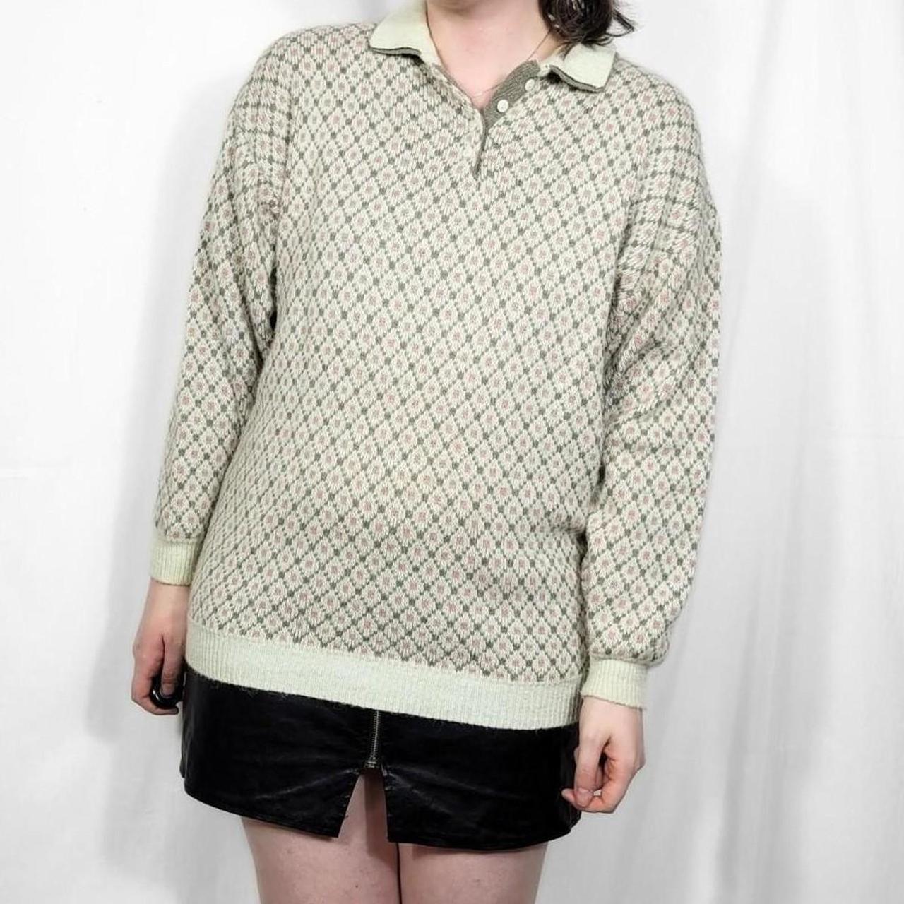 Vintage 70s Diamond Print Collared Knitted Jumper