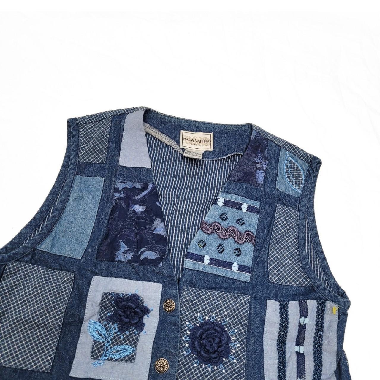 Vintage 90s Blue Patchwork Pattern Denim Vest / Waistcoat