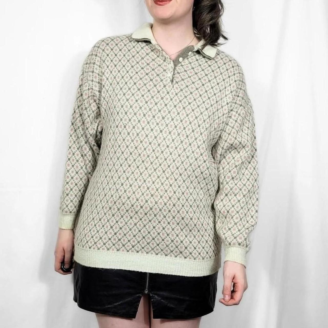 Vintage 70s Diamond Print Collared Knitted Jumper