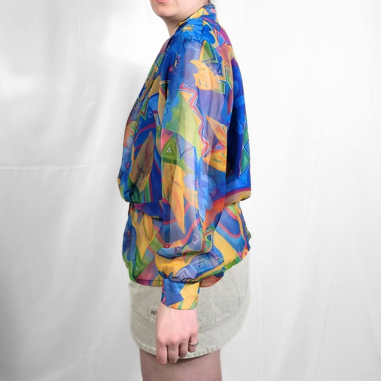Vintage 80s Multi-Coloured Funky Print Sheer Blouse