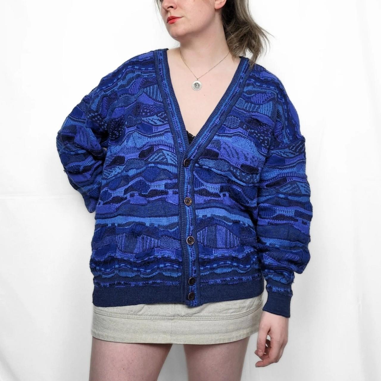 Vintage 90s Blue Coogi Style Knitted Cardigan