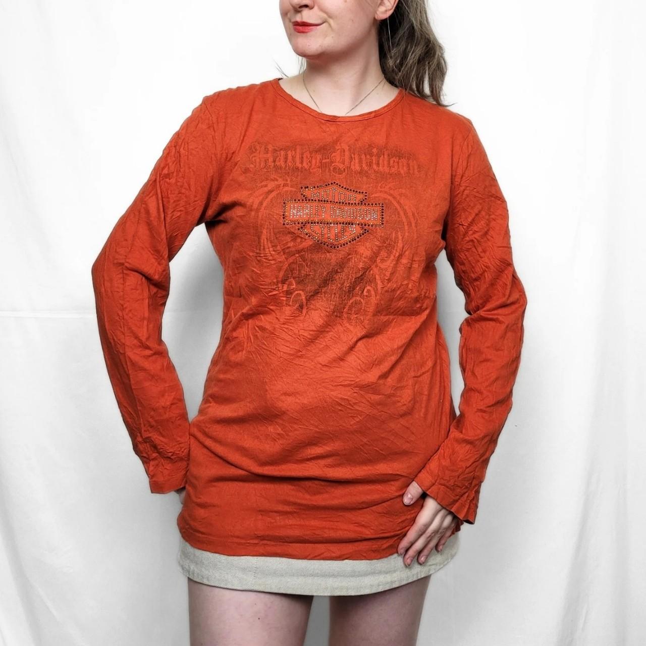 Vintage Y2K Harley Davidson Orange Graphic Long Sleeve Top