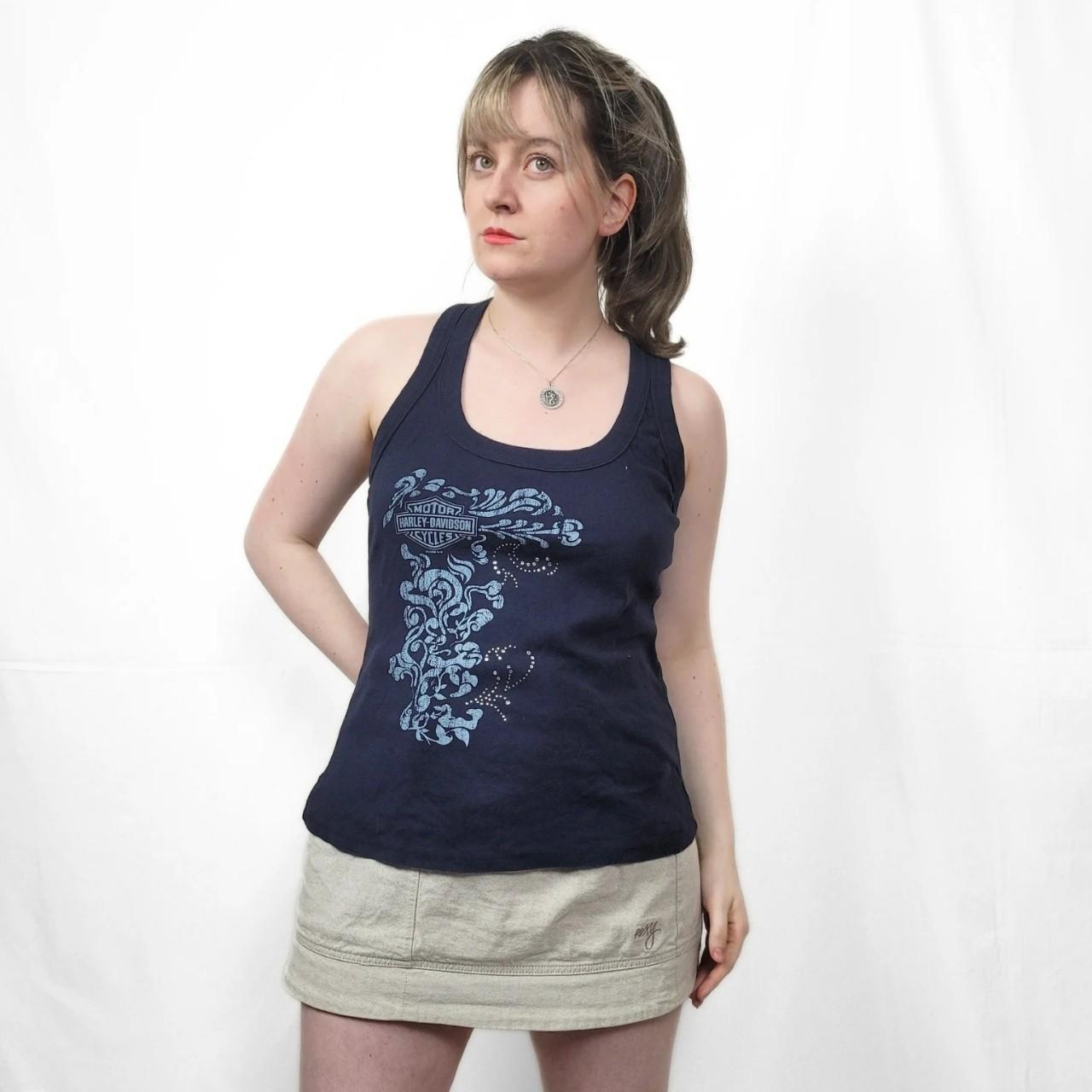 Vintage Y2K Harley Davidson Navy Blue Floral Tank Top