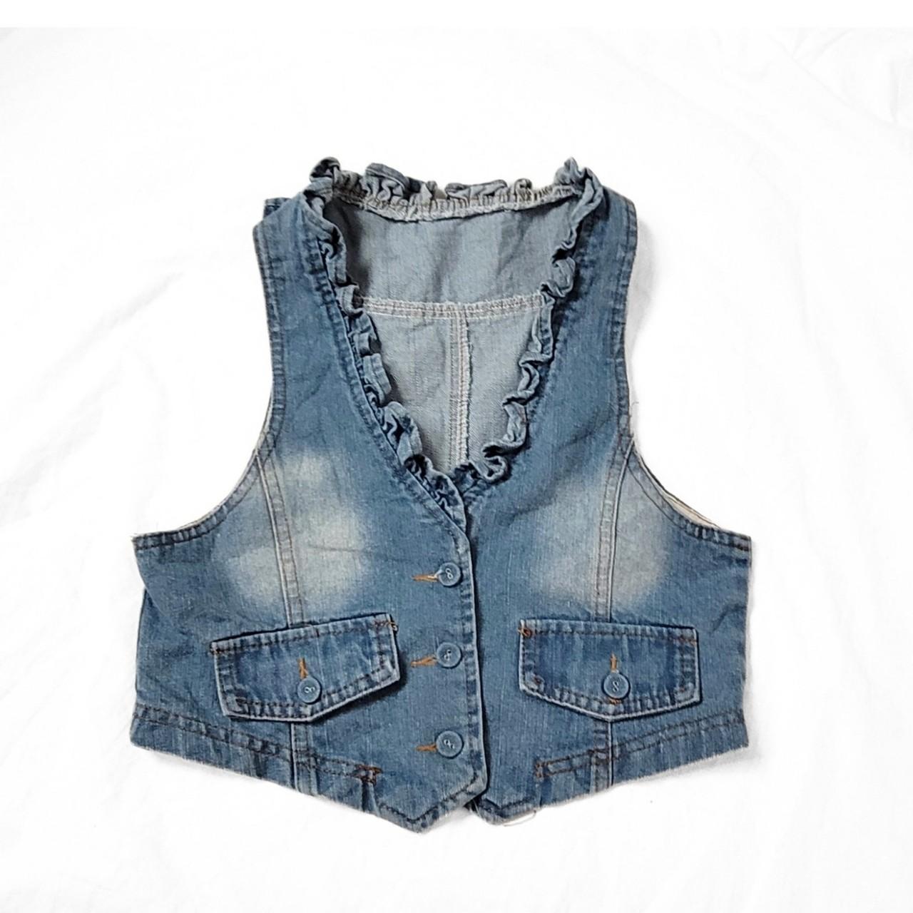 Vintage Y2K Light Blue Ruffle Denim Waistcoat / Vest
