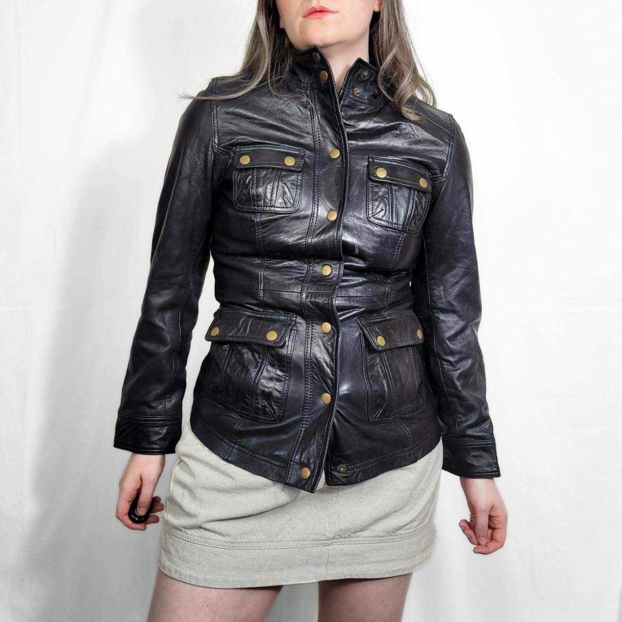 Vintage Y2K Black Leather Press Stud Jacket