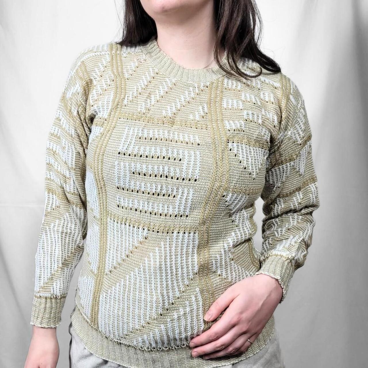 Vintage 70s Beige Geometric Knit Jumper