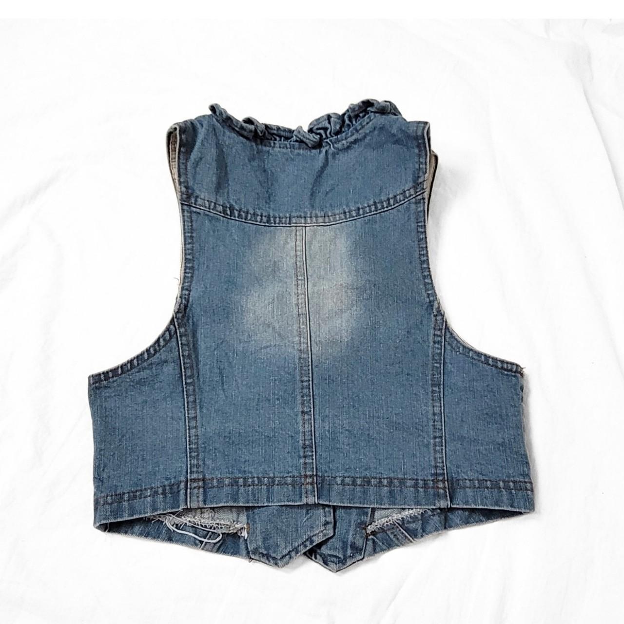 Vintage Y2K Light Blue Ruffle Denim Waistcoat / Vest