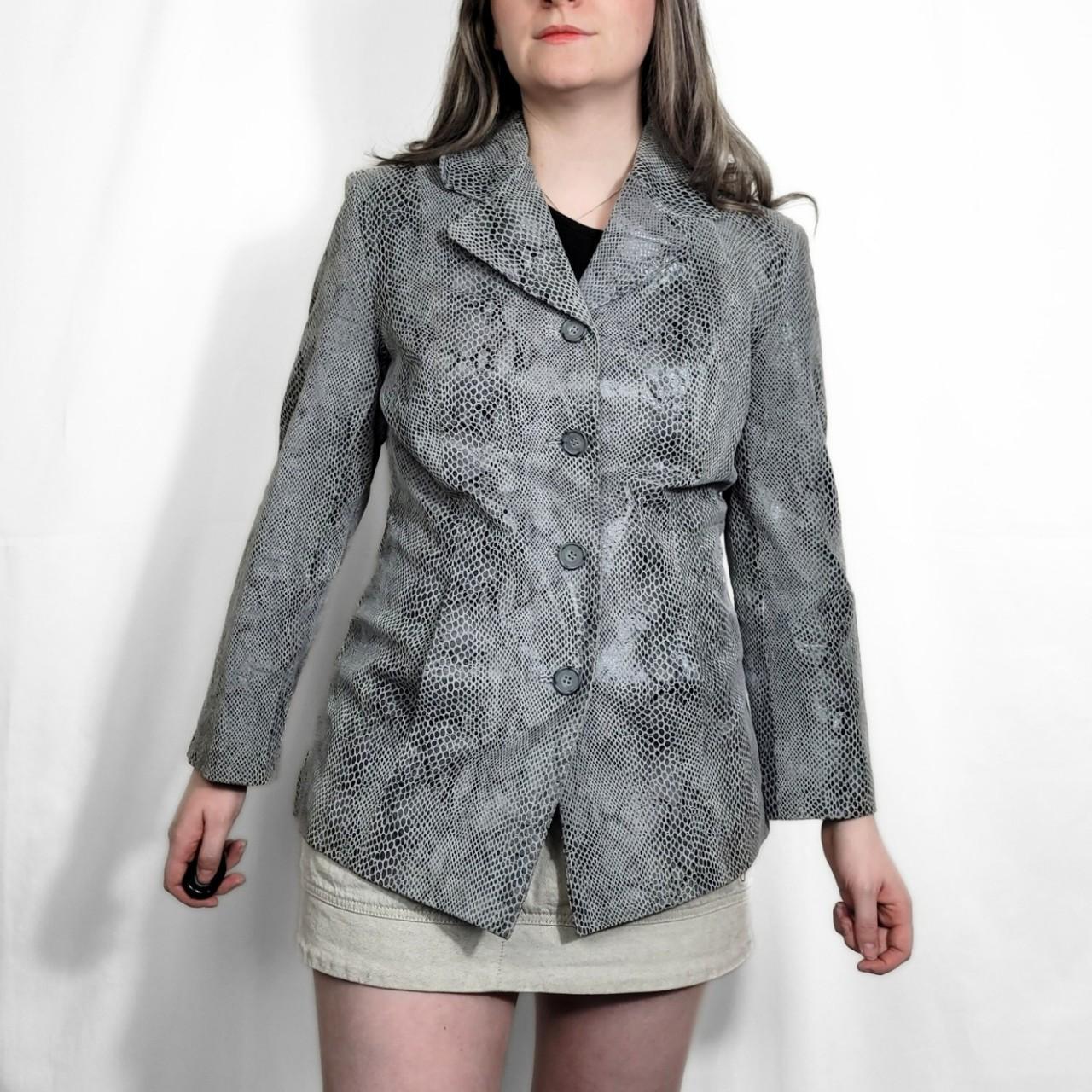 Vintage Y2K Grey Snakeskin Pattern Blazer Leather Jacket