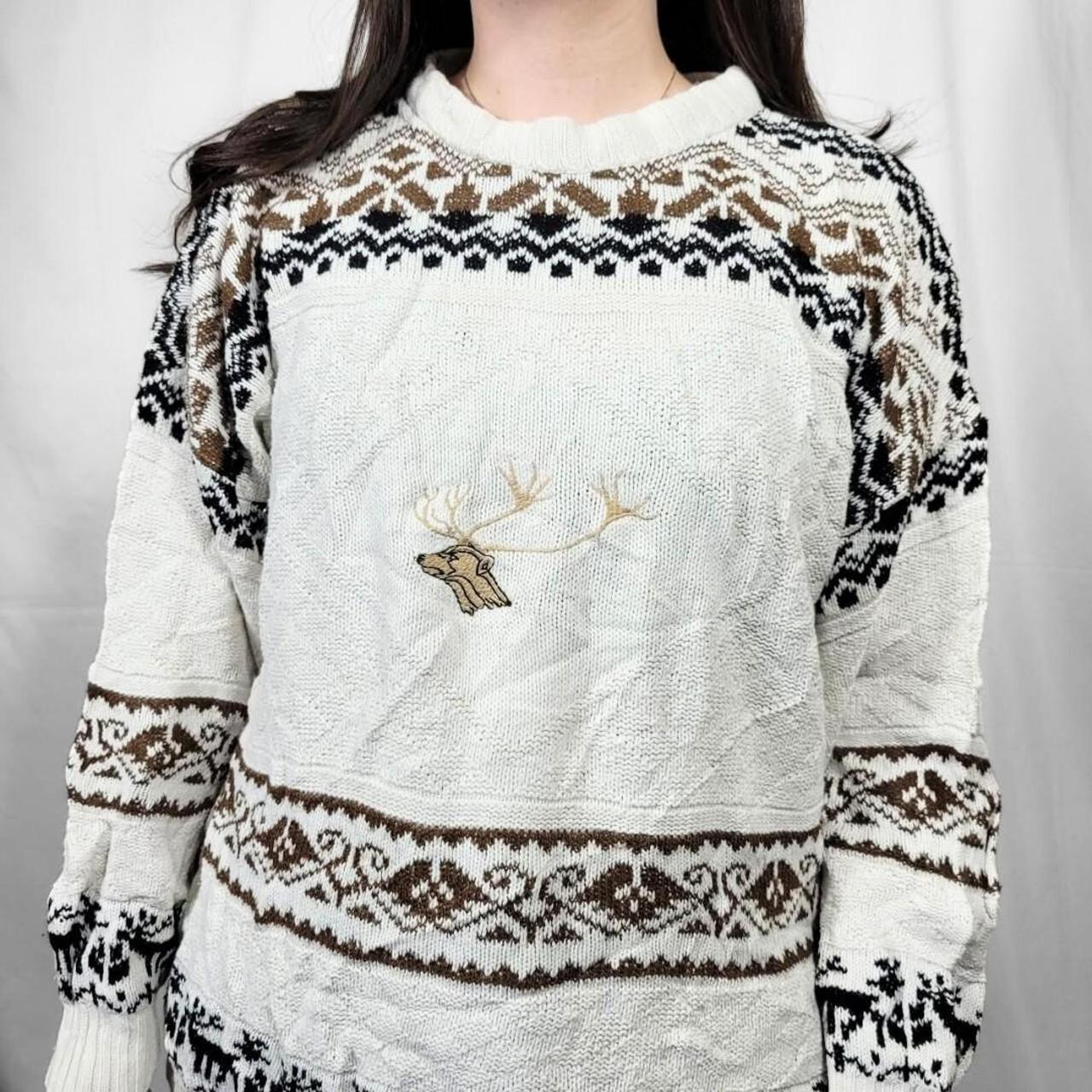Vintage 90s White Deer Pattern Knit Jumper