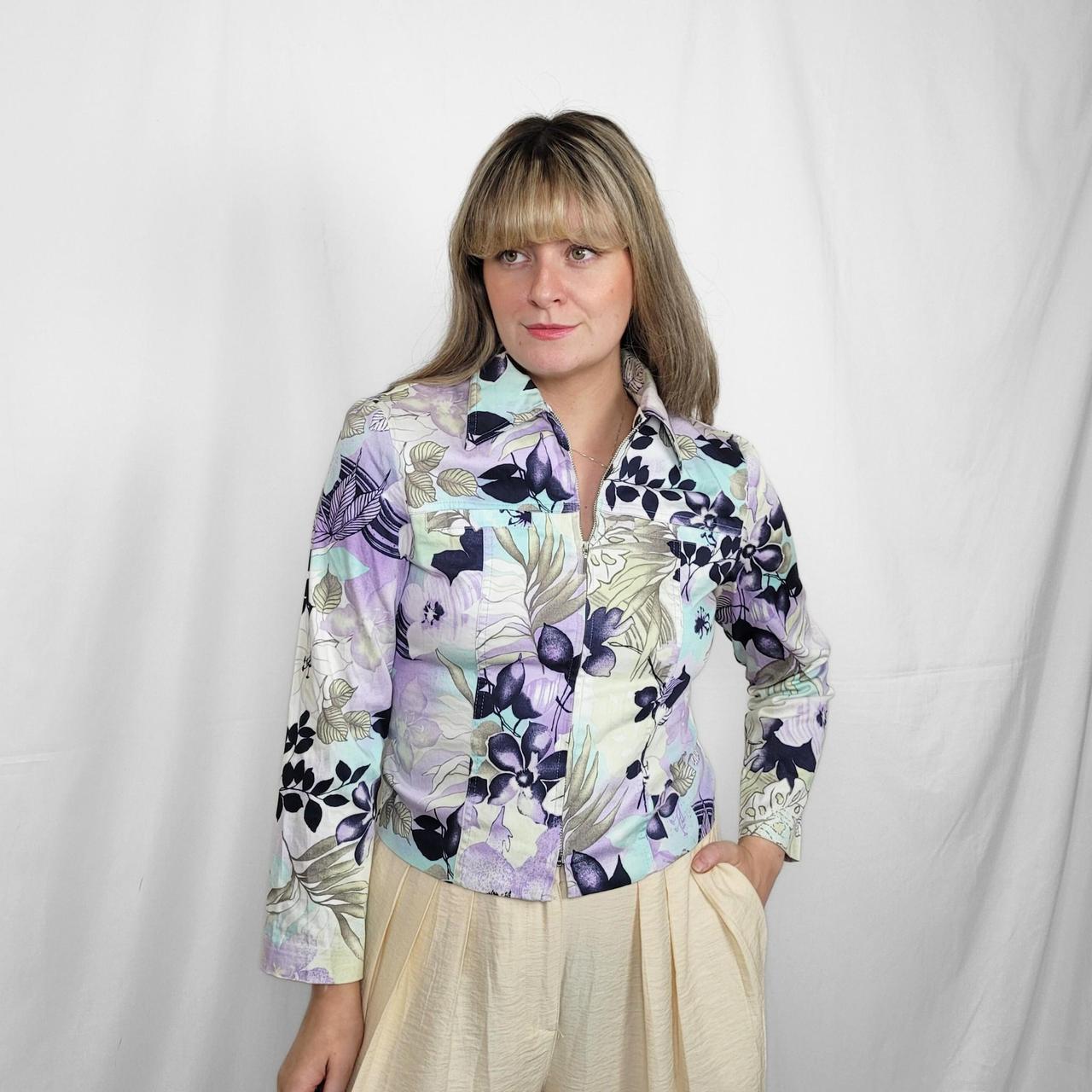 Vintage Y2K Floral Print Zip-Up Jacket