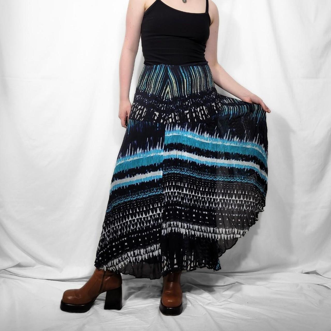 Vintage Y2K Blue Abstract Print Sheer Maxi Skirt