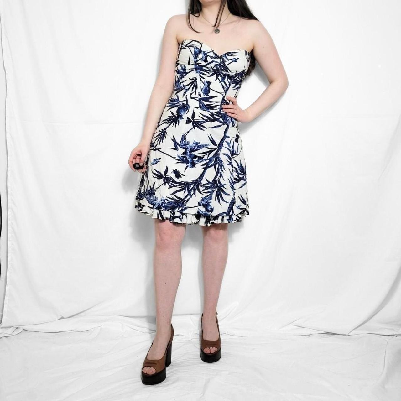 Vintage Y2K Blue & White Strapless Floral Mini Dress