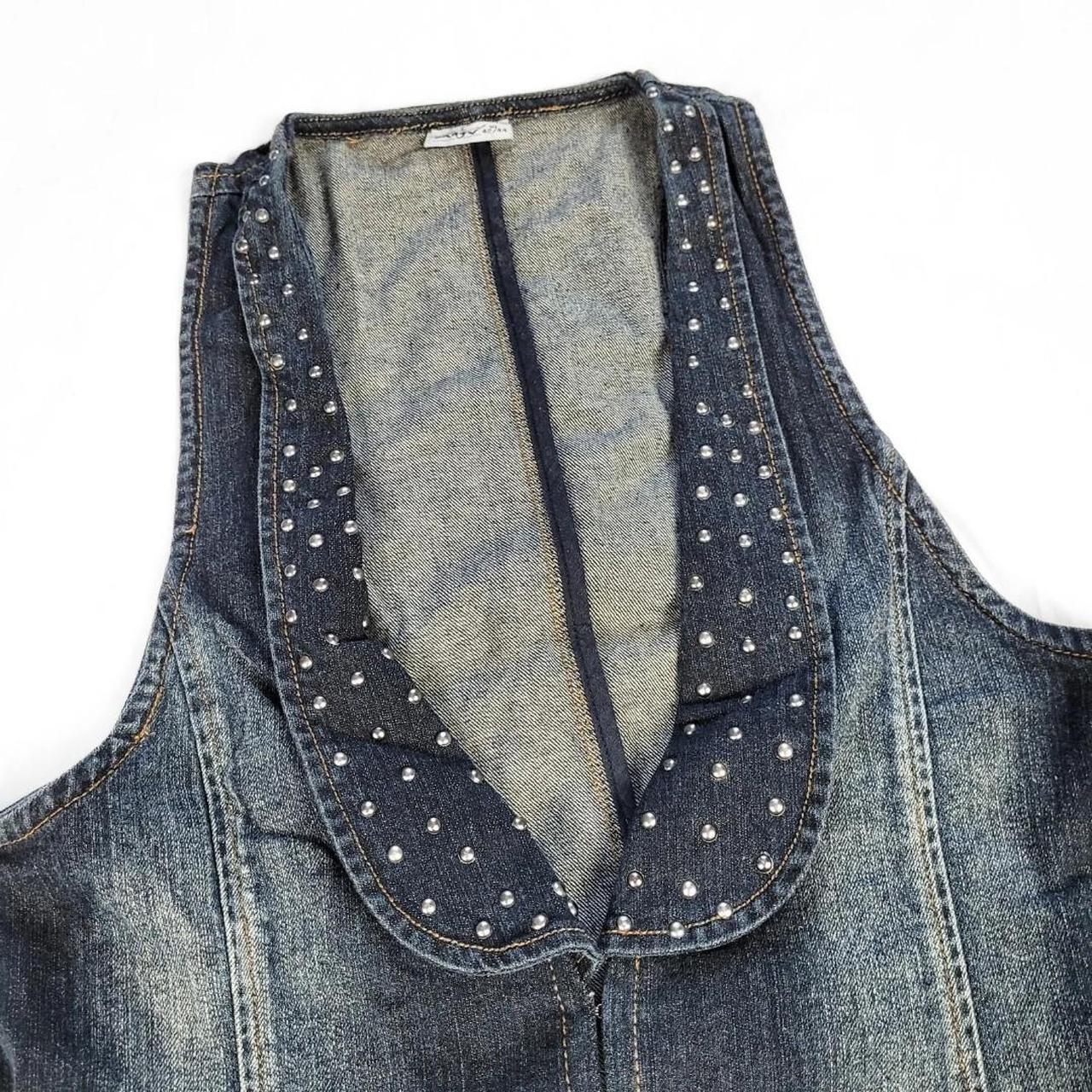 Vintage Y2K Denim Waistcoat Vest – Studded Collar Detail
