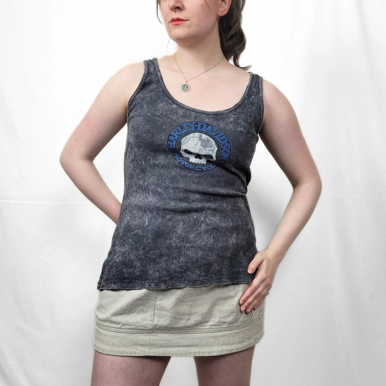 Vintage Y2K Harley Davidson Grey Skull Graphic Tank Top