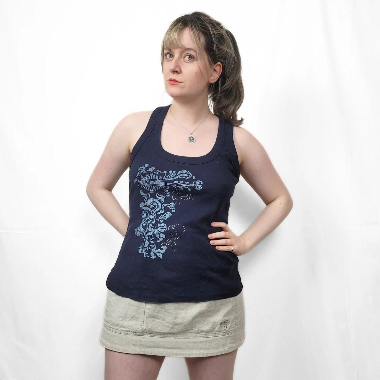 Vintage Y2K Harley Davidson Navy Blue Floral Tank Top