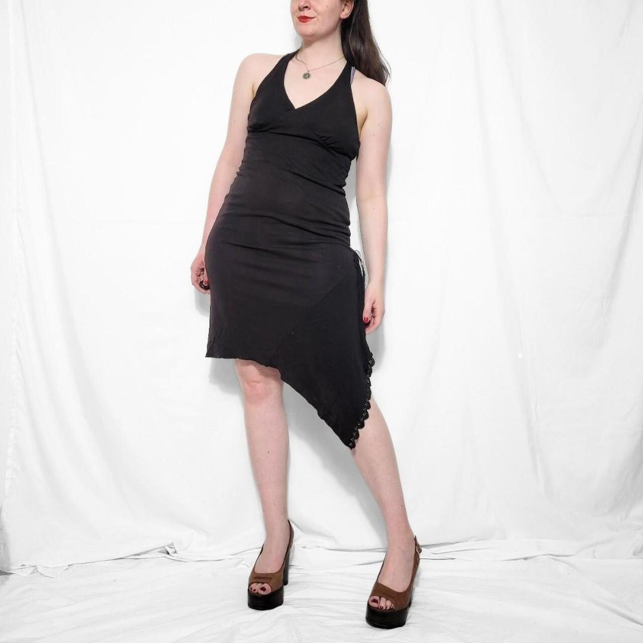 Y2K Black Asymmetrical Halterneck Dress