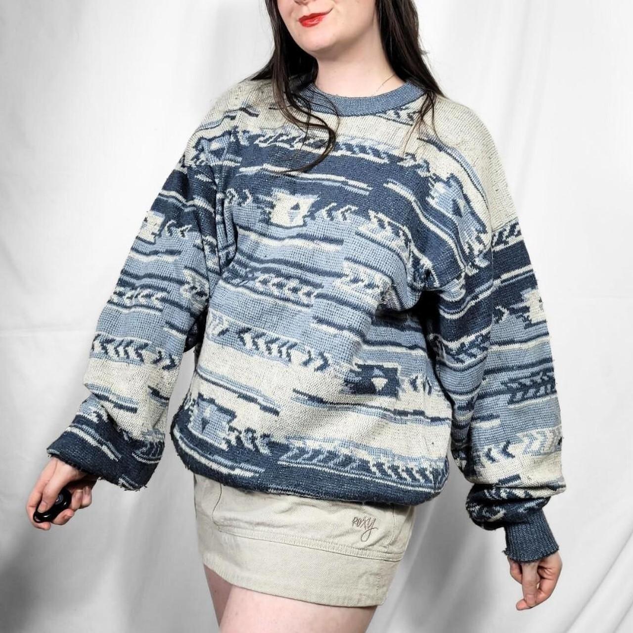 Vintage 90s Blue Aztec Pattern Knitted Jumper
