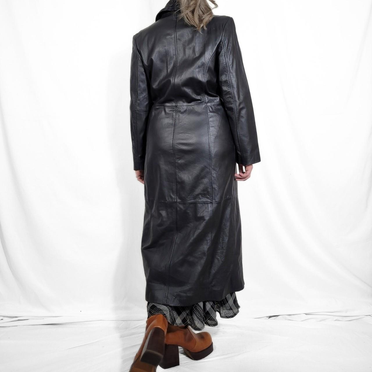 Vintage 90s Black Leather Maxi Trench Coat