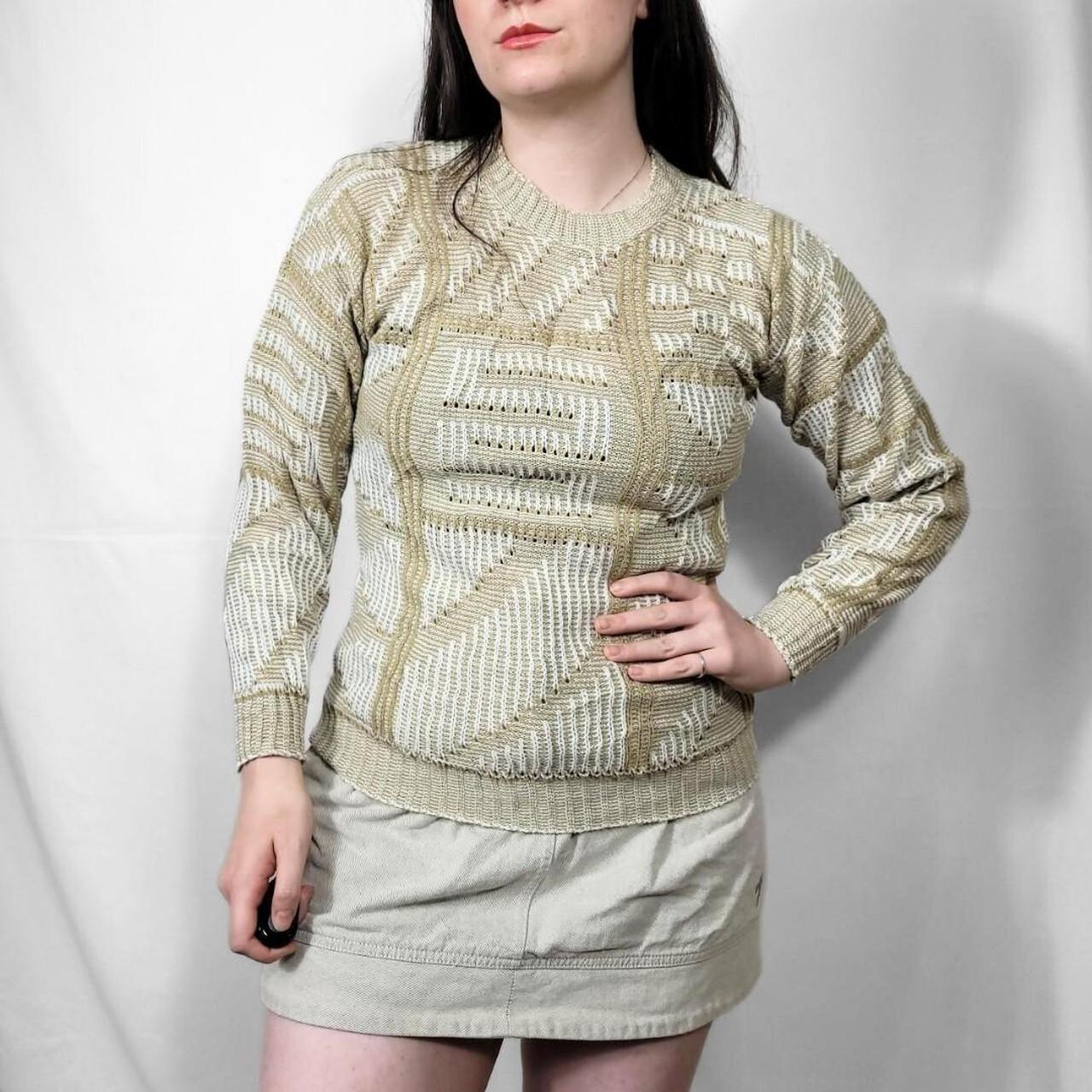 Vintage 70s Beige Geometric Knit Jumper