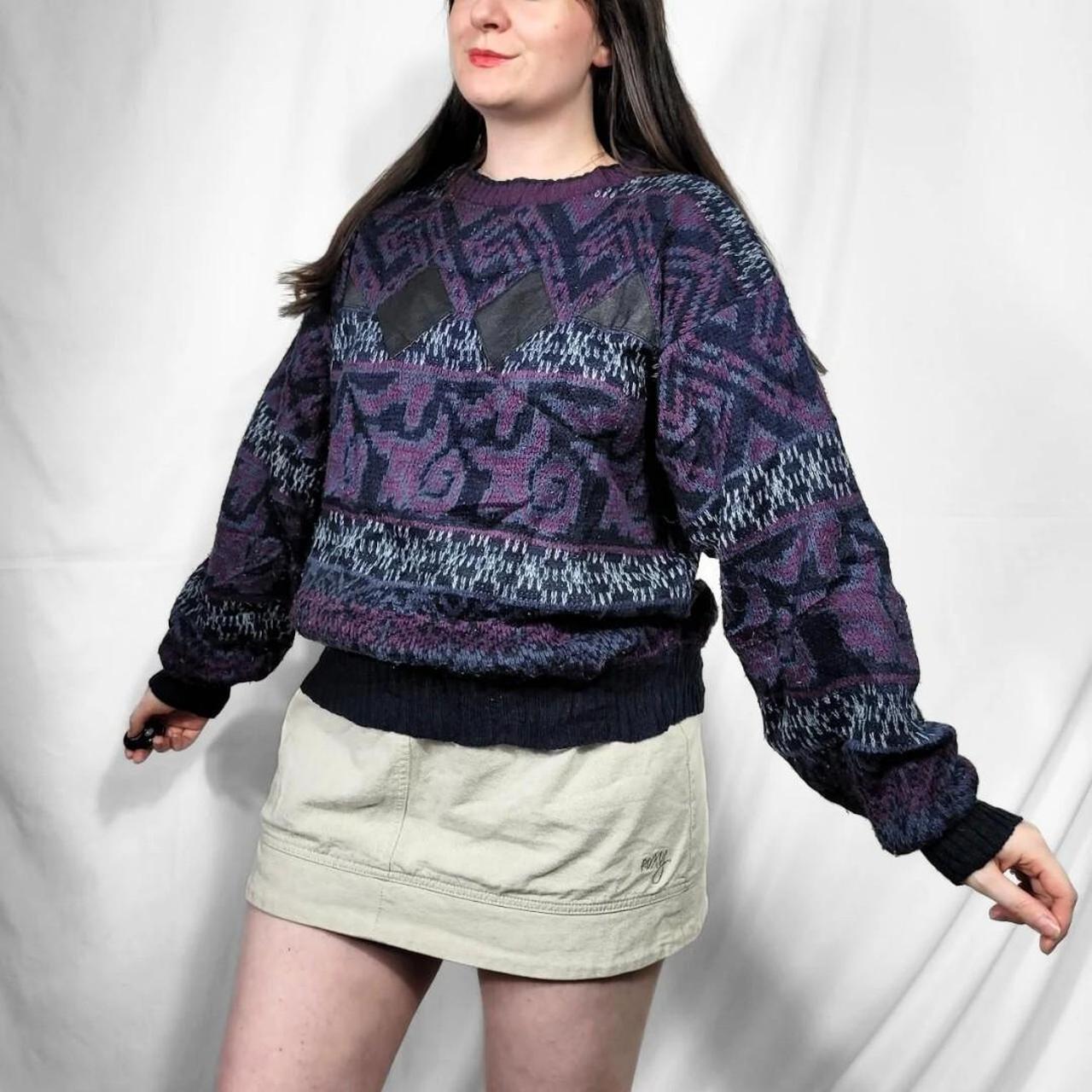 Vintage 90s Purple Grunge Pattern Knitted Jumper
