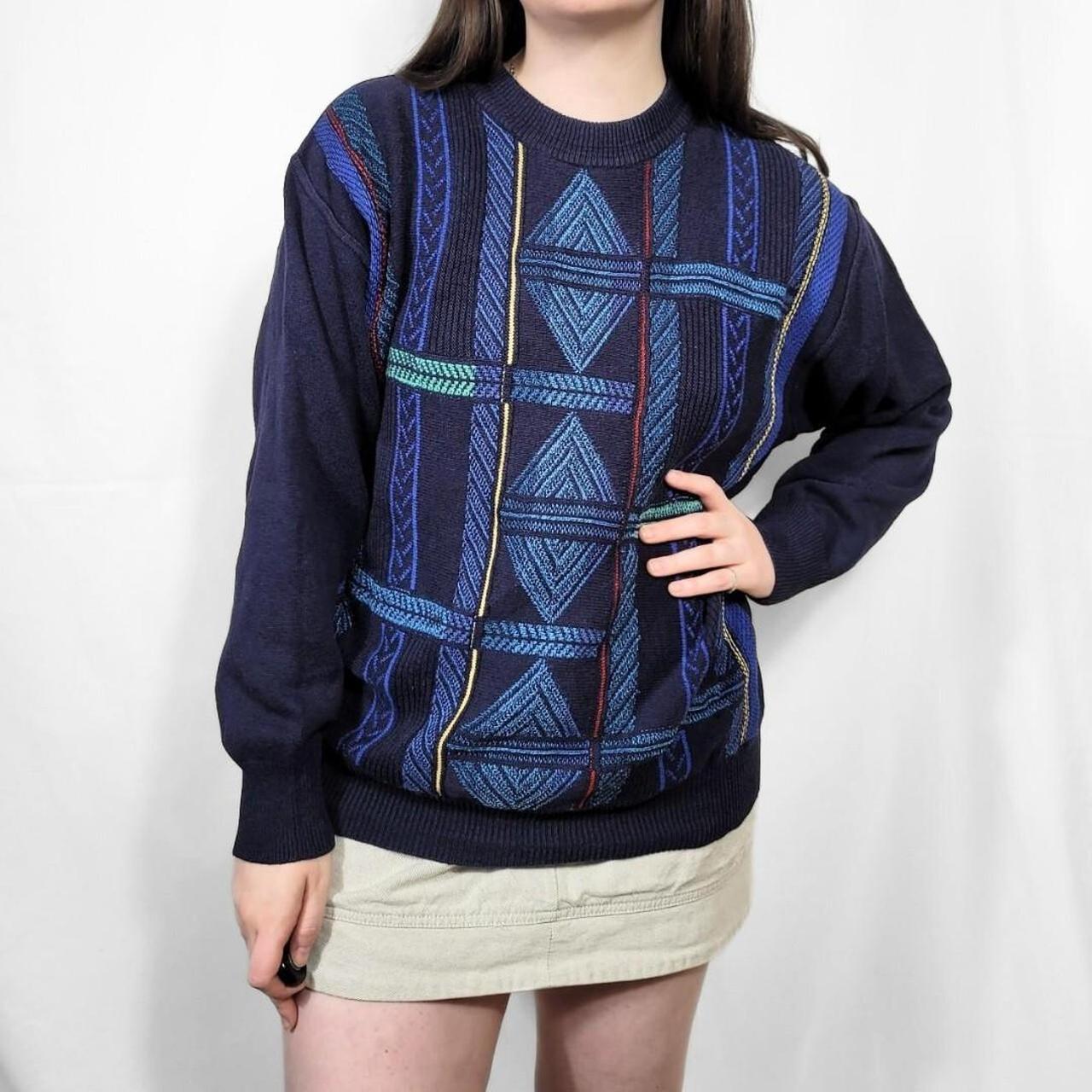 Vintage 90s Blue Diamond Knit Jumper