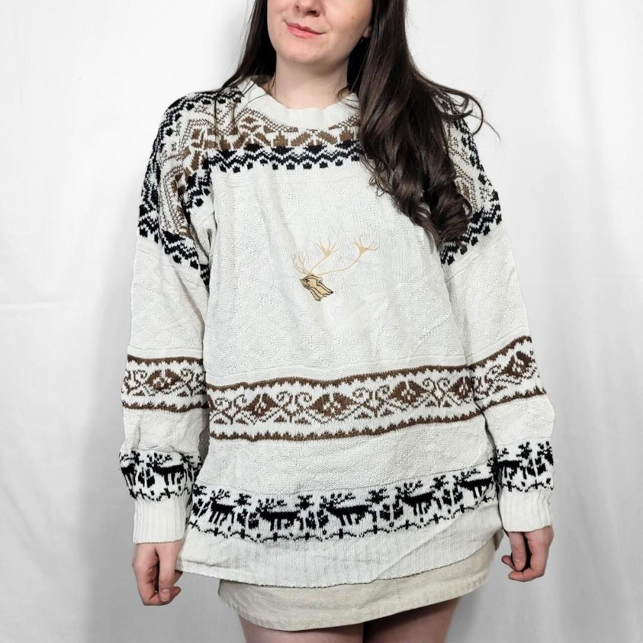 Vintage 90s White Deer Pattern Knit Jumper
