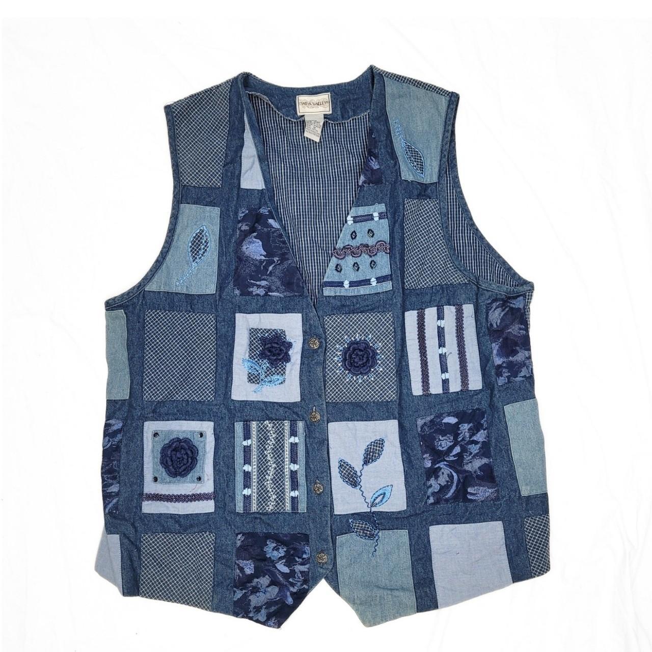 Vintage 90s Blue Patchwork Denim Vest / Waistcoat