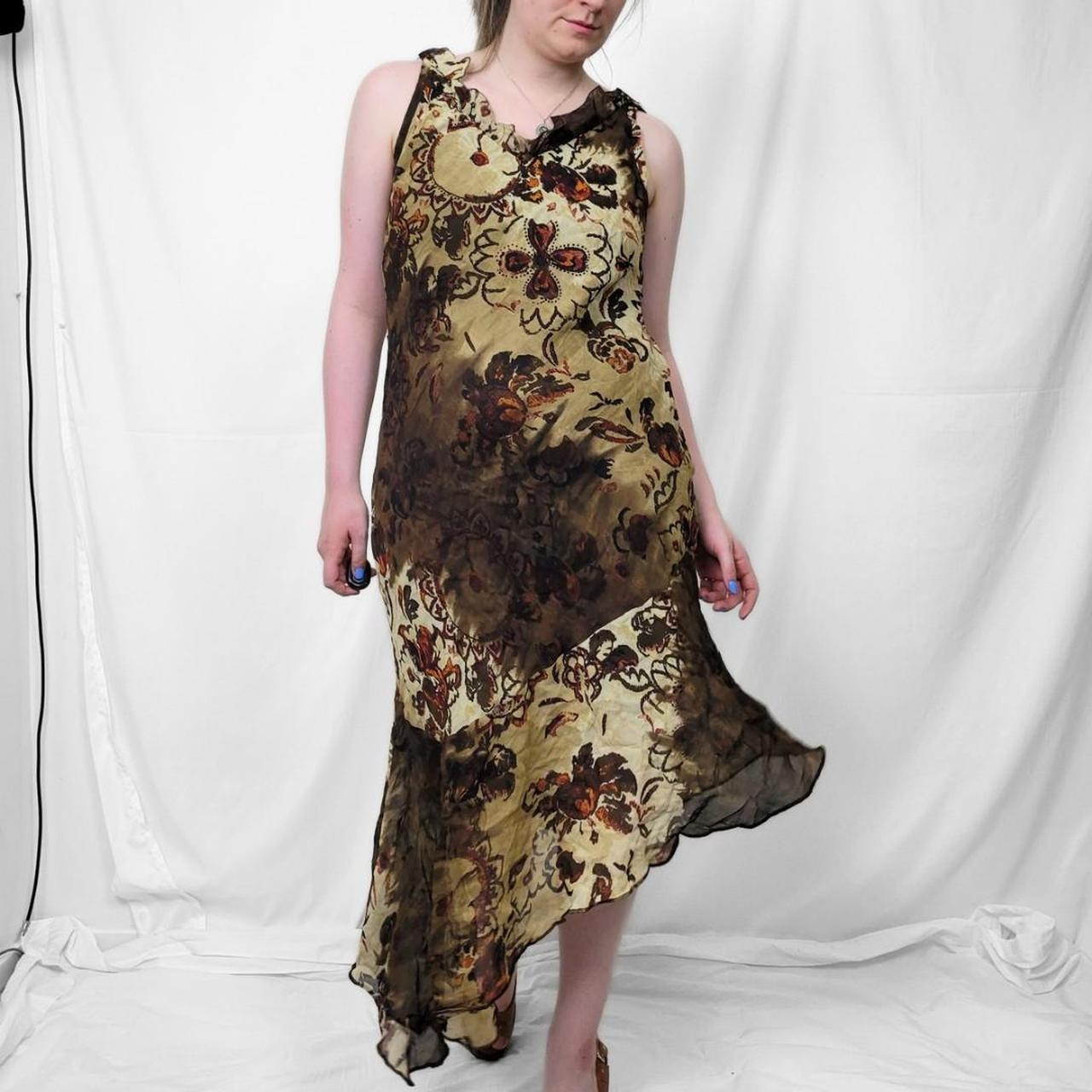 Vintage Y2K Brown & Cream Floral Boho Sheer Maxi Dress – Made in Italy