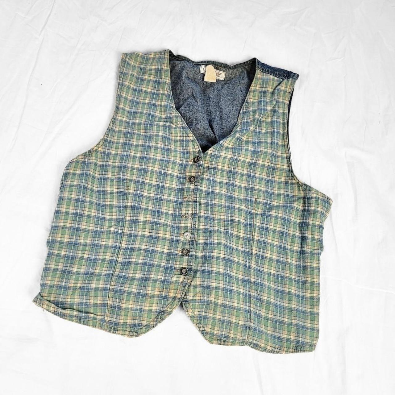 Vintage 90s Denim & Green Gingham Waistcoat – Western Cottagecore Vibes