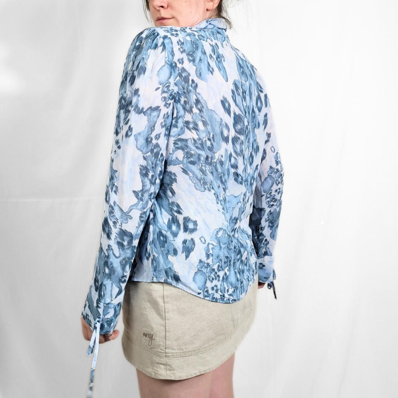 Vintage Y2K Light Blue Floral Print Sheer Blouse – Per Una
