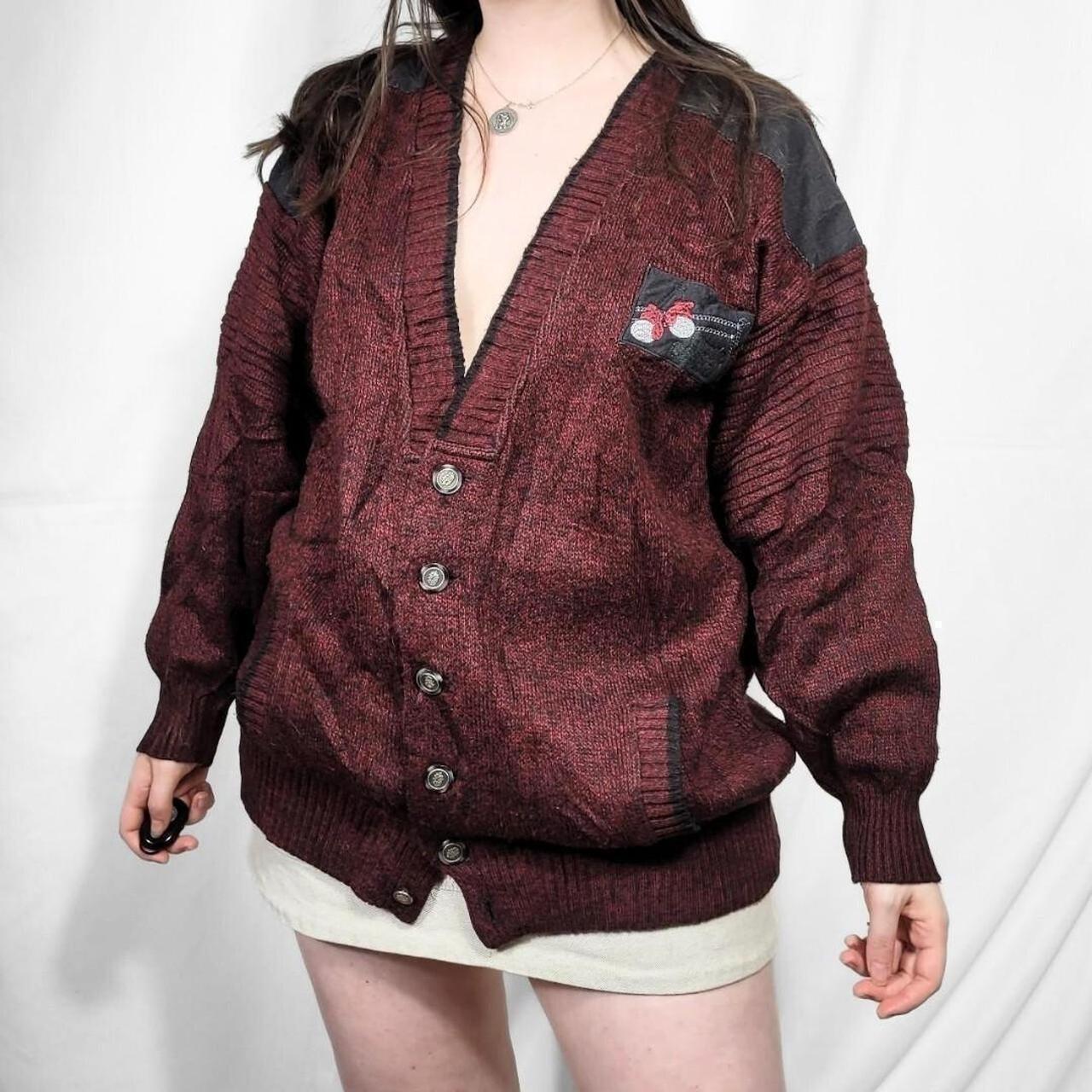 Vintage 80s Burgandy Grunge Patter Knit Cardigan
