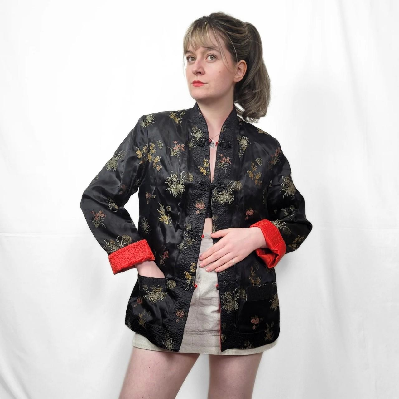 Vintage 90s Black Reverisble Chinese-Style Satin Jacket / Kimono