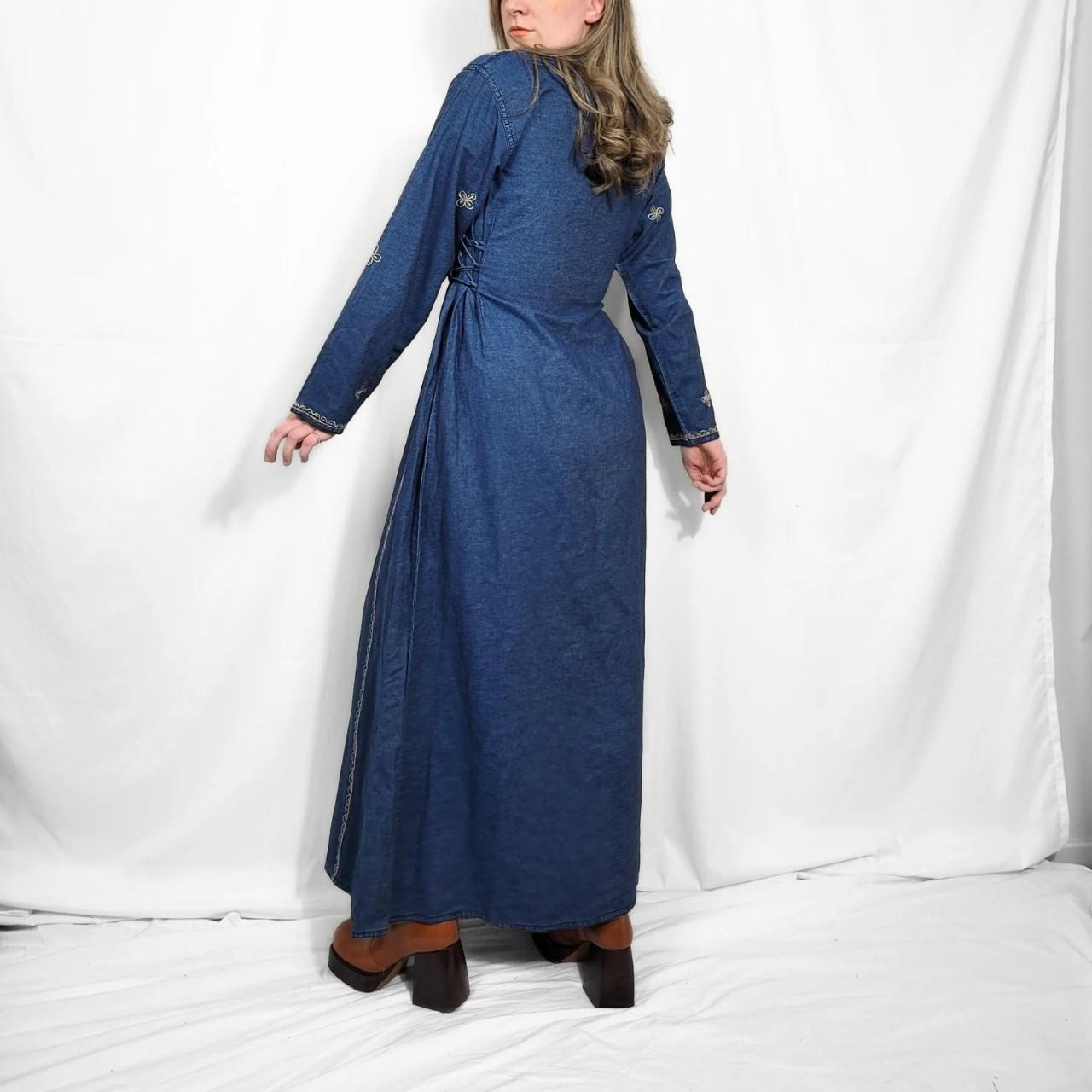 Vintage 90s Blue Denim Western Kaftan Maxi Dress