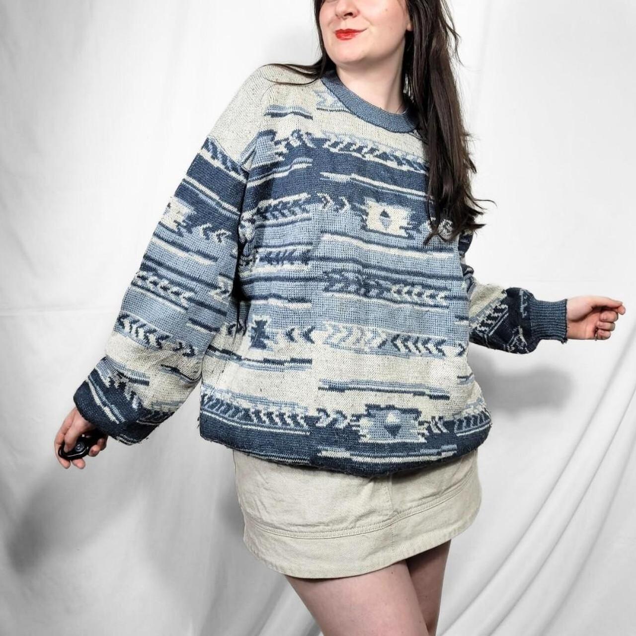Vintage 90s Blue Aztec Pattern Knitted Jumper