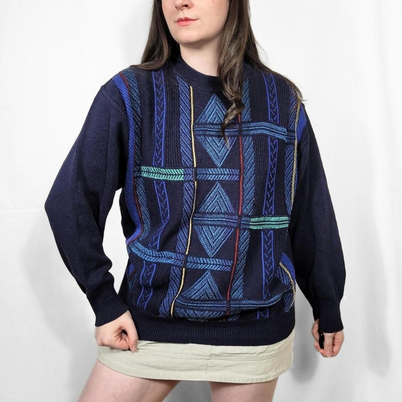 Vintage 90s Blue Diamond Knit Jumper