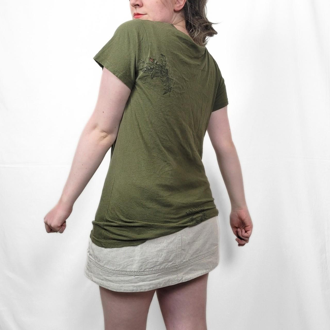 Vintage Y2K Harley Davidson Green Rose Pattern T Shirt