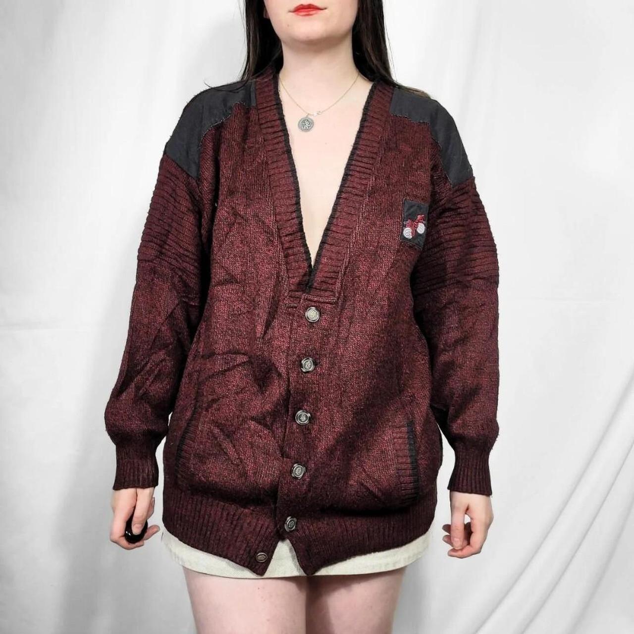 Vintage 80s Burgandy Grunge Patter Knit Cardigan