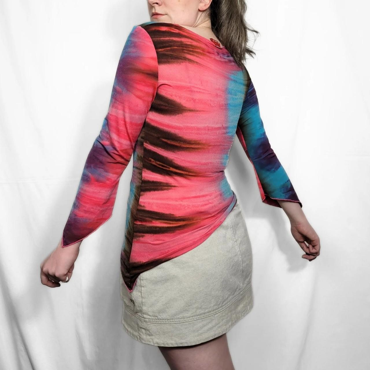 Vintage Y2K Multi-Coloured Tie-Dye Long Sleeve Top with Bell Sleeves | Size M