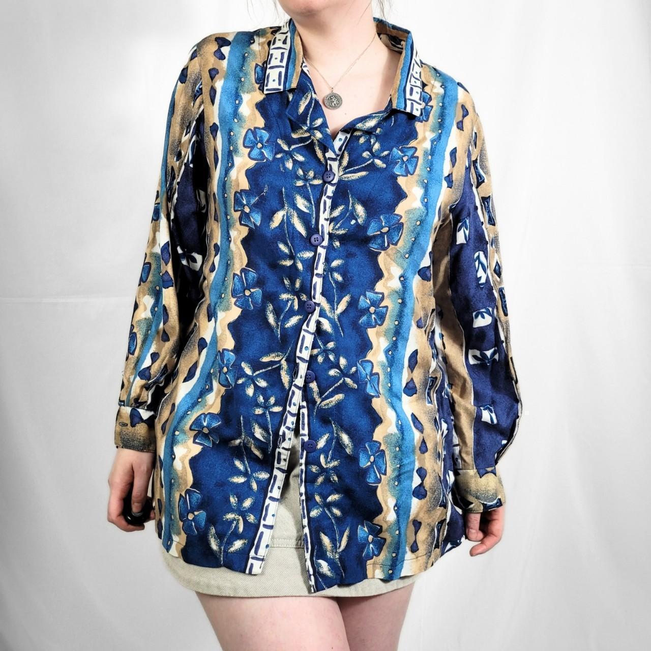 Vintage 90s Blue Floral Print Long Sleeve Shirt – Millers