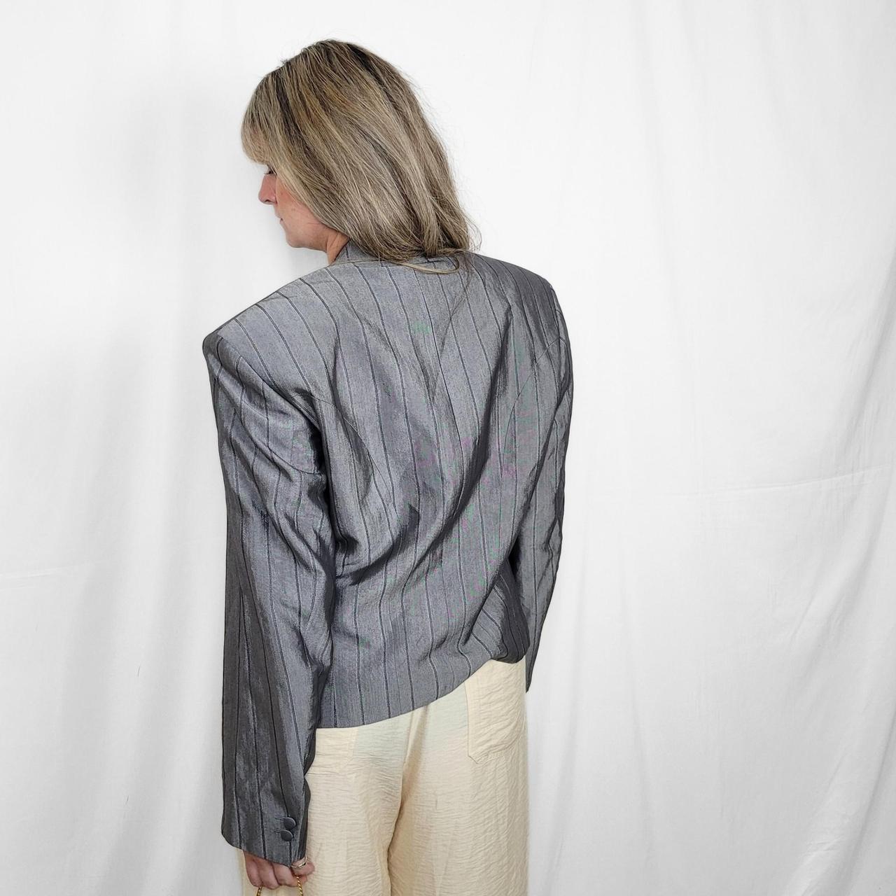 90s Grey Pinstripe Oversized Blazer – Classic Power Suit Vibes