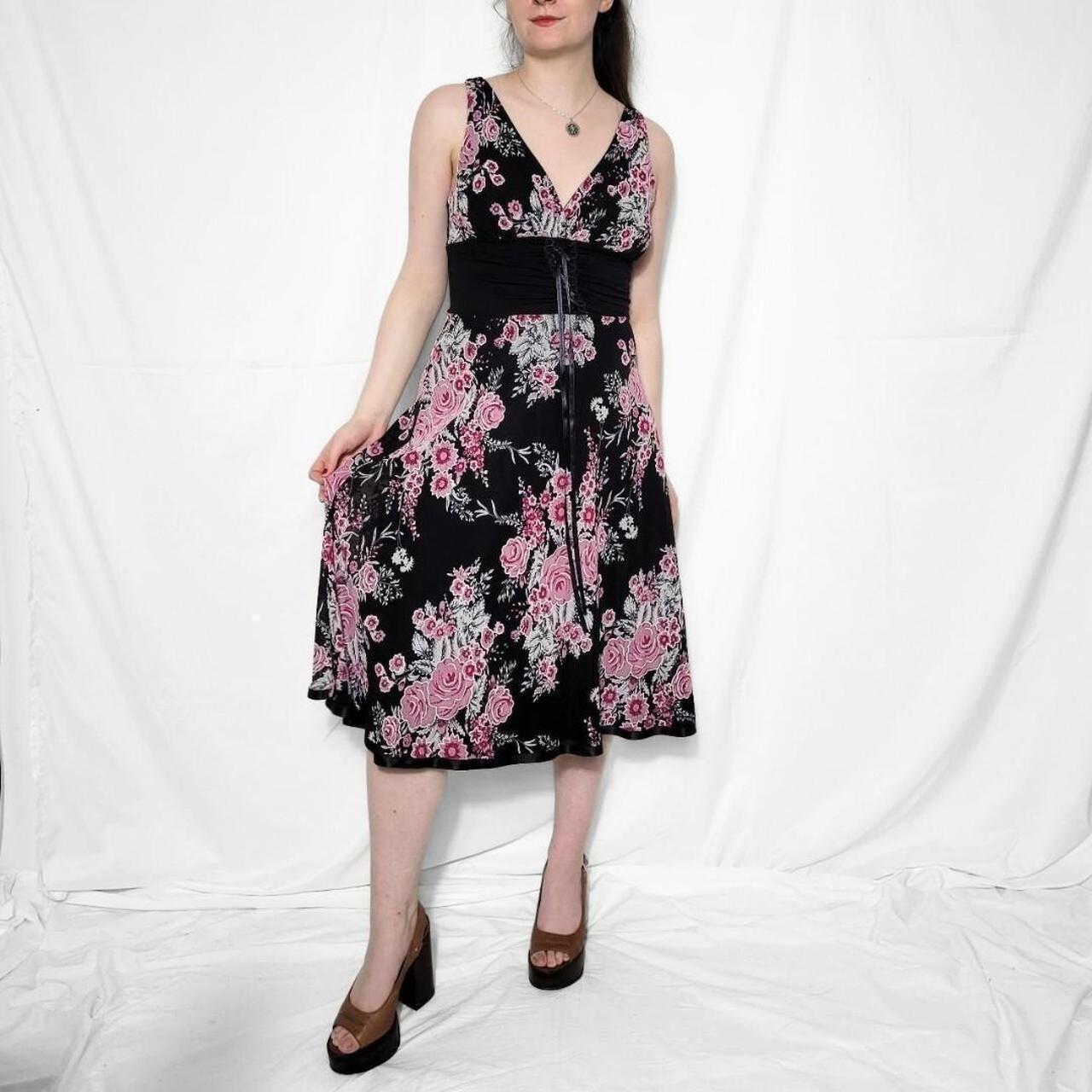 Vintage Y2K Black & Pink Floral Corset Dress