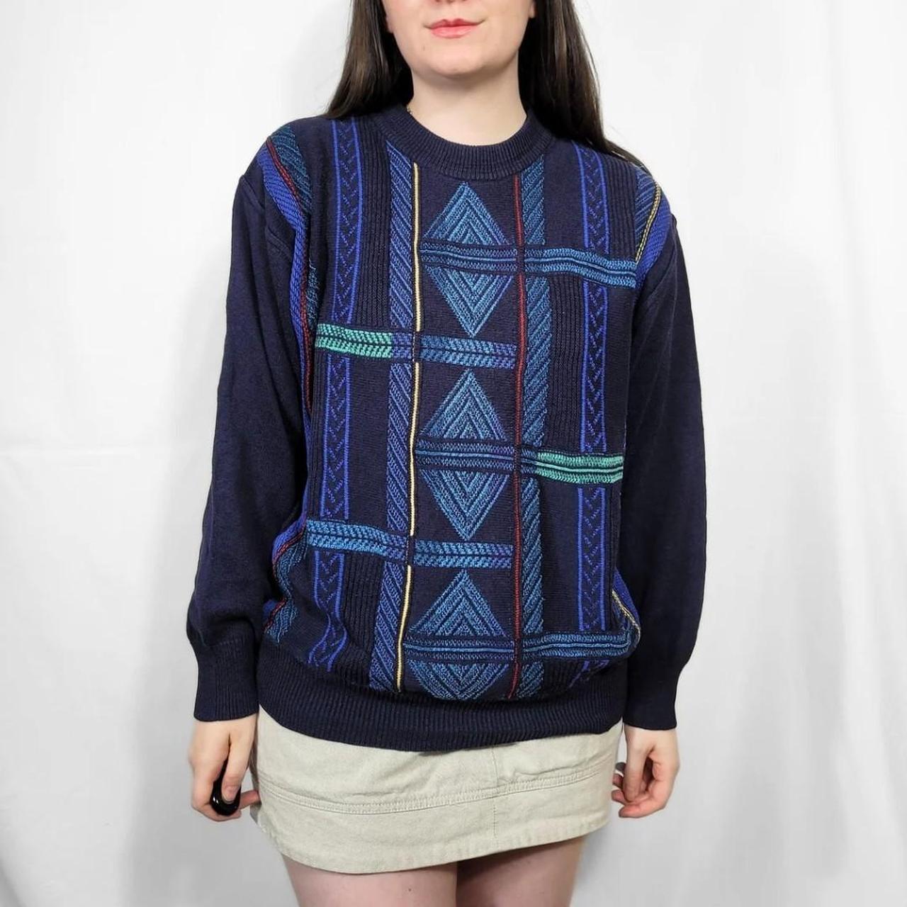 Vintage 90s Blue Diamond Knit Jumper