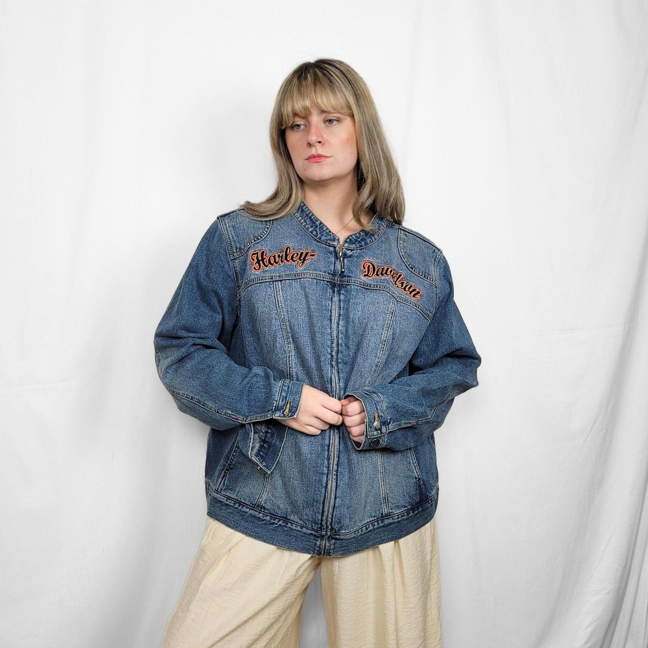 Vintage Y2K Harley Davidson Denim Bomber Jacket